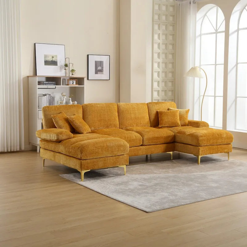 Canapé modulaire moderne en tissu chenille grand format en forme de U