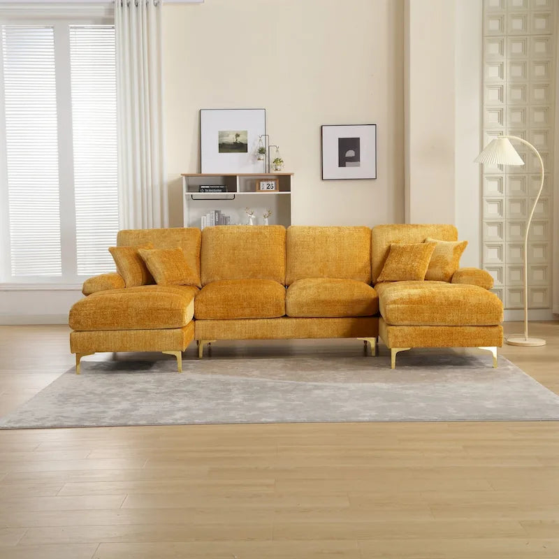 Canapé modulaire moderne en tissu chenille grand format en forme de U