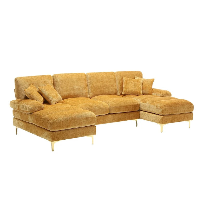 Canapé modulaire moderne en tissu chenille grand format en forme de U