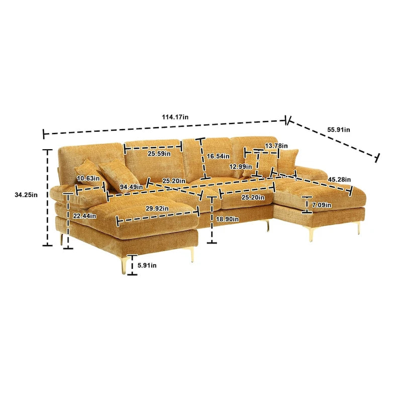 Canapé modulaire moderne en tissu chenille grand format en forme de U