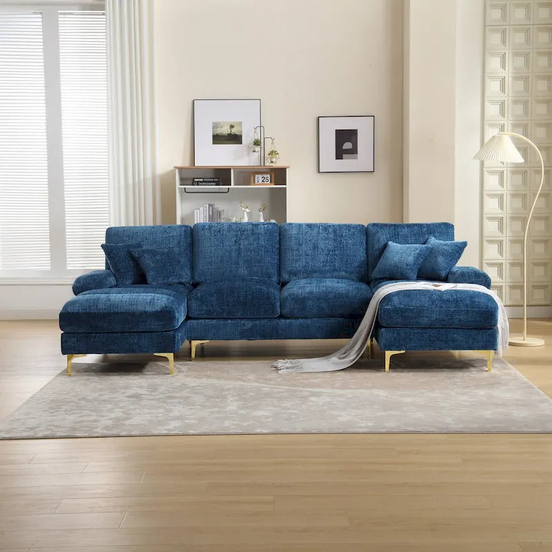 Canapé modulaire moderne en tissu chenille grand format en forme de U