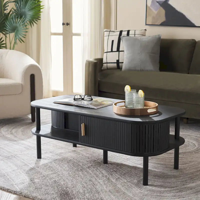 Table basse porte roulante – 43 cm de large x 22 cm de profondeur x 17 cm de haut