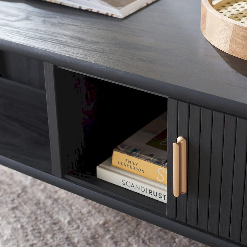 Table basse porte roulante – 43 cm de large x 22 cm de profondeur x 17 cm de haut