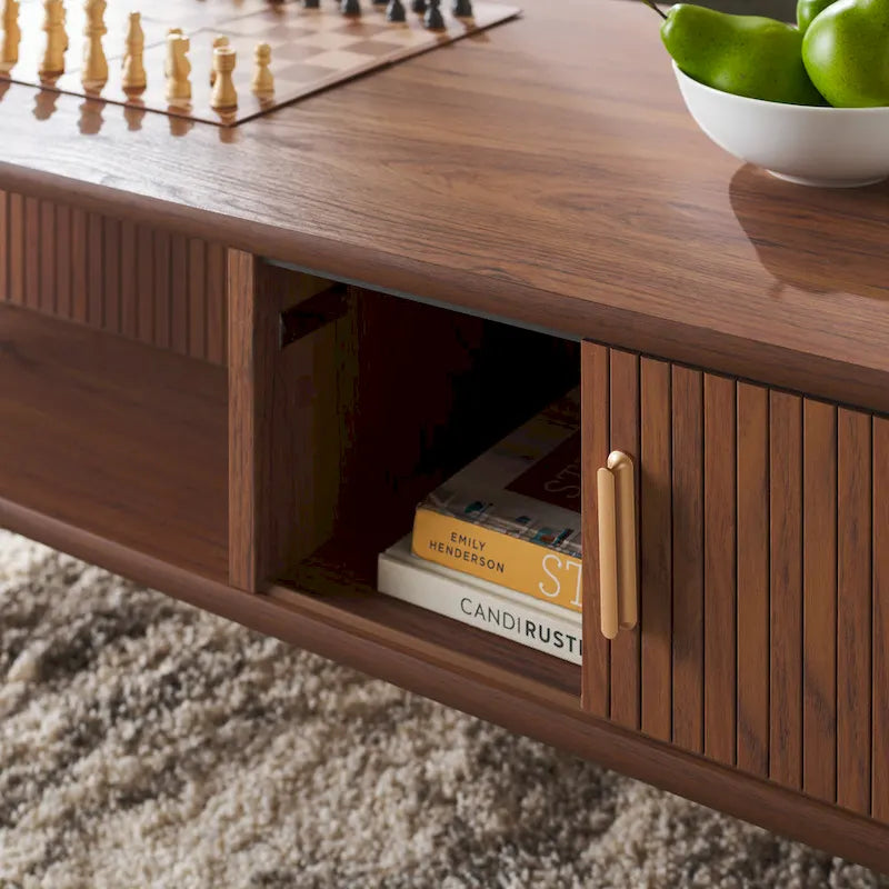 Table basse porte roulante – 43 cm de large x 22 cm de profondeur x 17 cm de haut