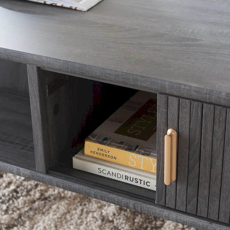 Table basse porte roulante – 43 cm de large x 22 cm de profondeur x 17 cm de haut